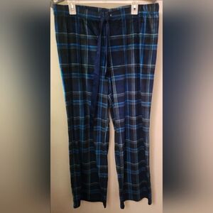 Stars Above Green Blue Black Fleece Pajama Bottoms, PJ Pants Sleep Wear XL